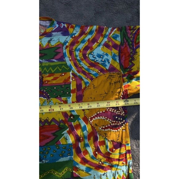 Vtg Sandy Starkman L Beaded Studded Multicolor T-Shirt Rainbow Artsy Statement - Picture 12 of 16
